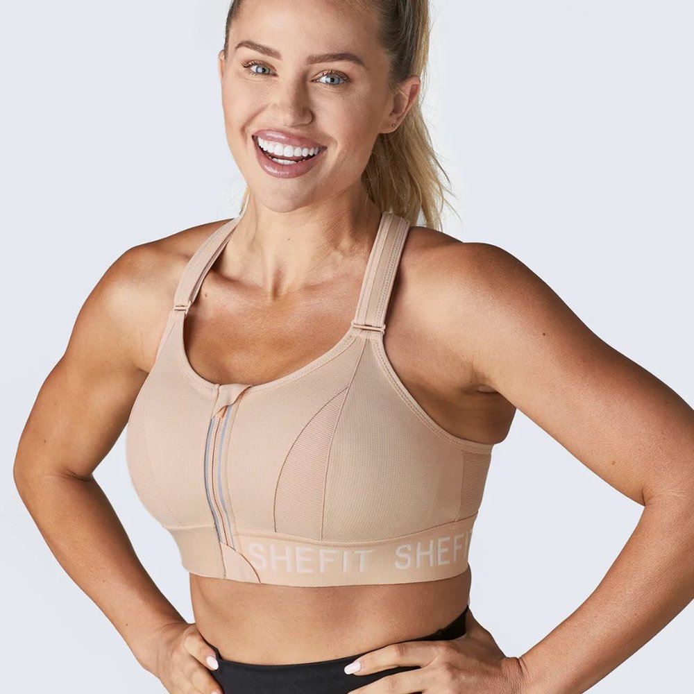 SHEFIT Ultimate Sports Bra - High Impact - Color: Sandstorm - Size: 2Luxe